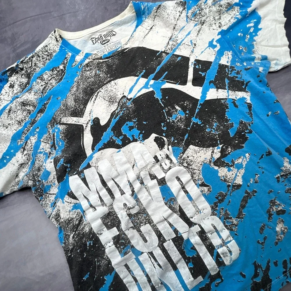 Vintage Ecko Unltd MMA T-Shirt XL Blue White All Over Print Y2K Dominate Graphic